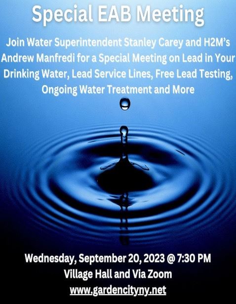 EAB Special Meeting September 20 at 7:30 PM at Village Hall and via Zoom