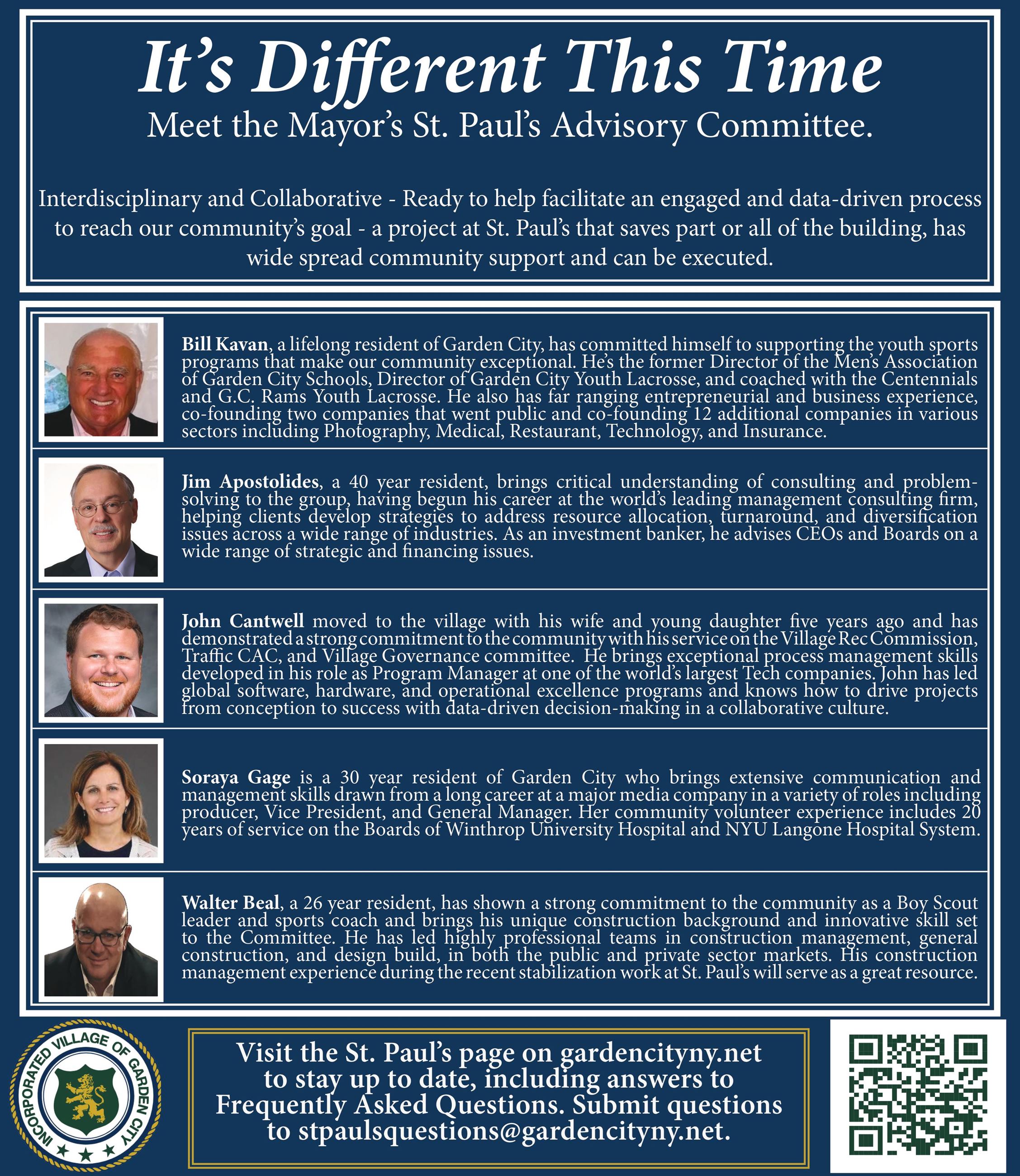 Bios and photos of the Mayor's St. Paul's Advisory Committee