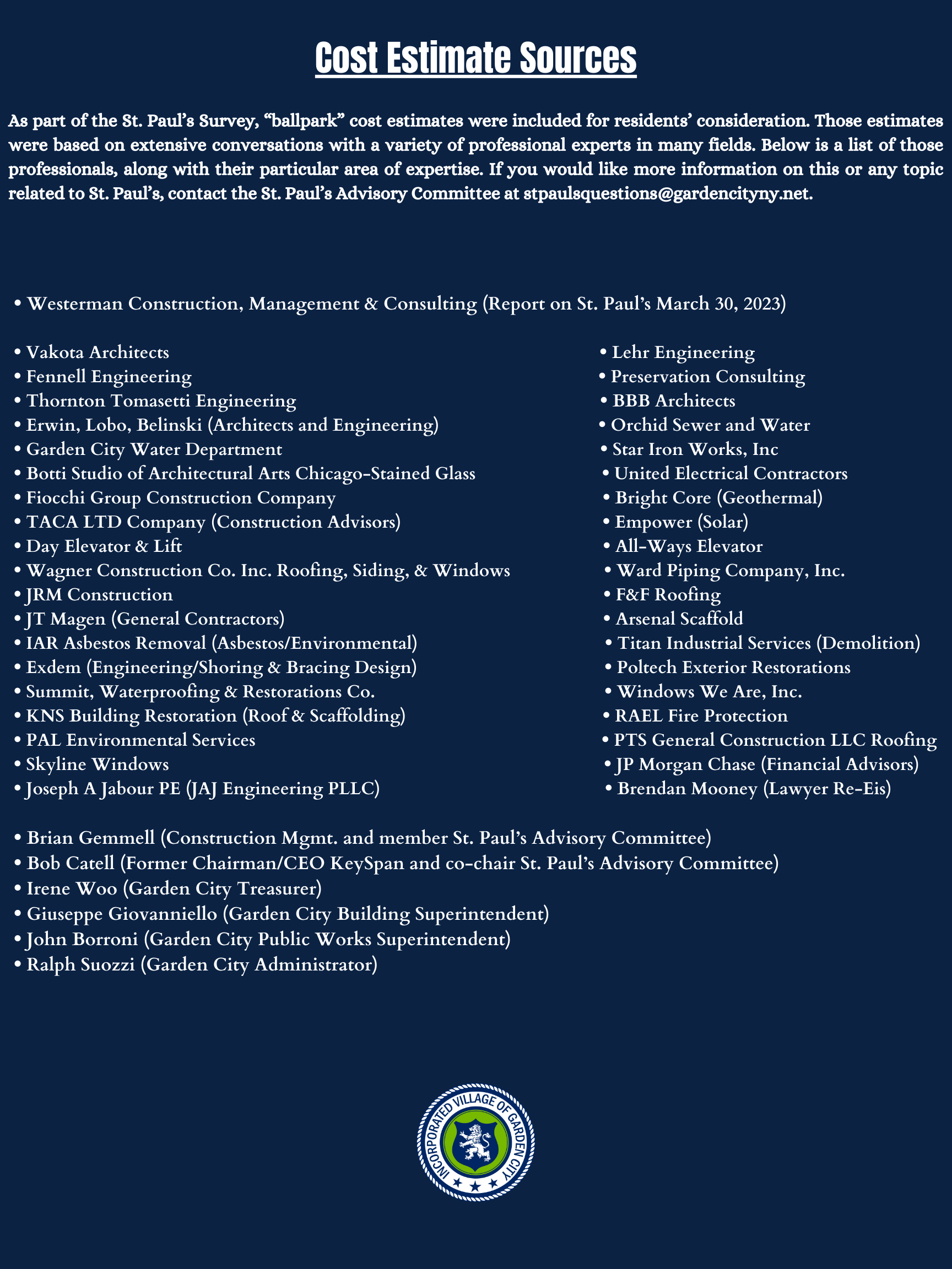 Cost Estimate Sources