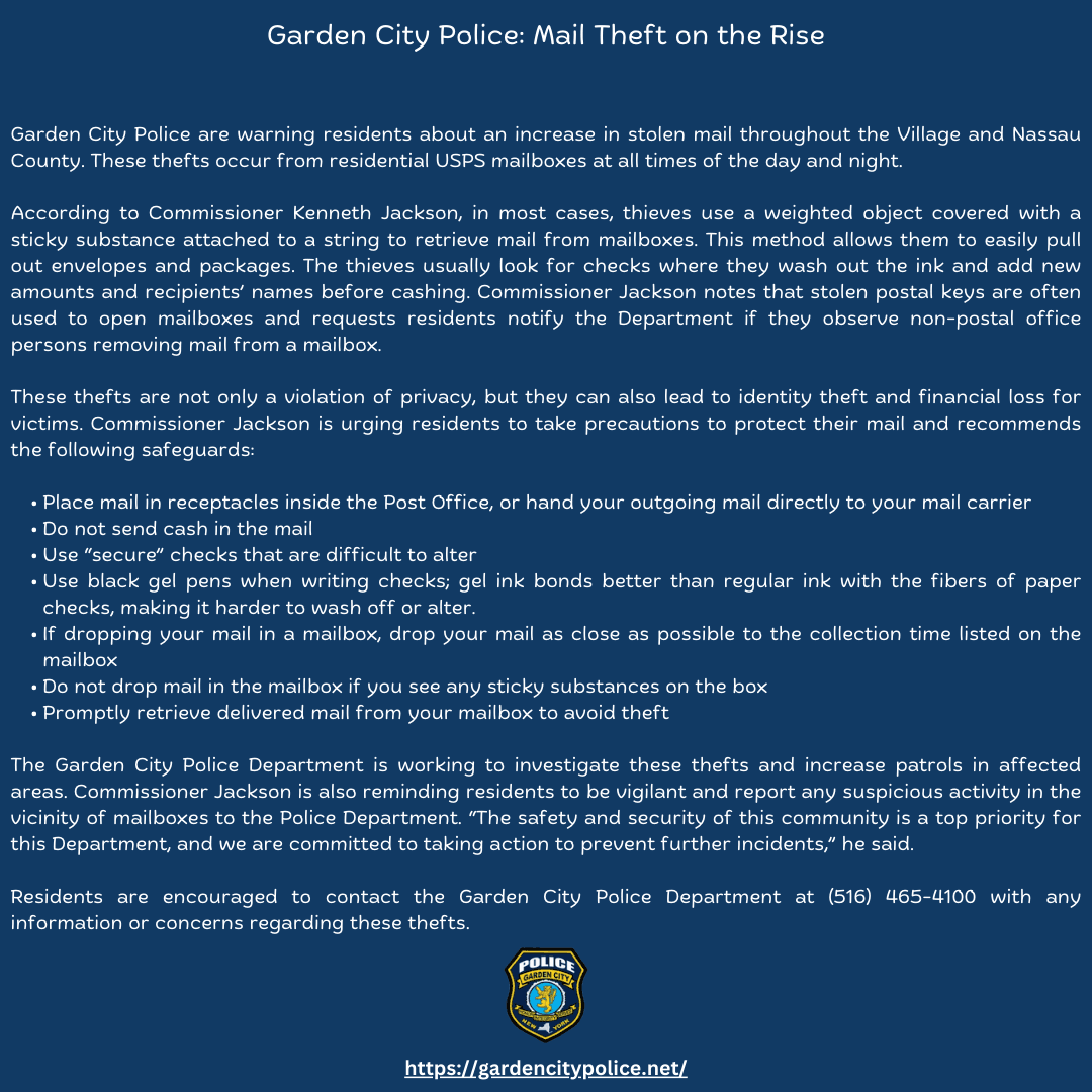 Mail theft on thew rise in Garden City