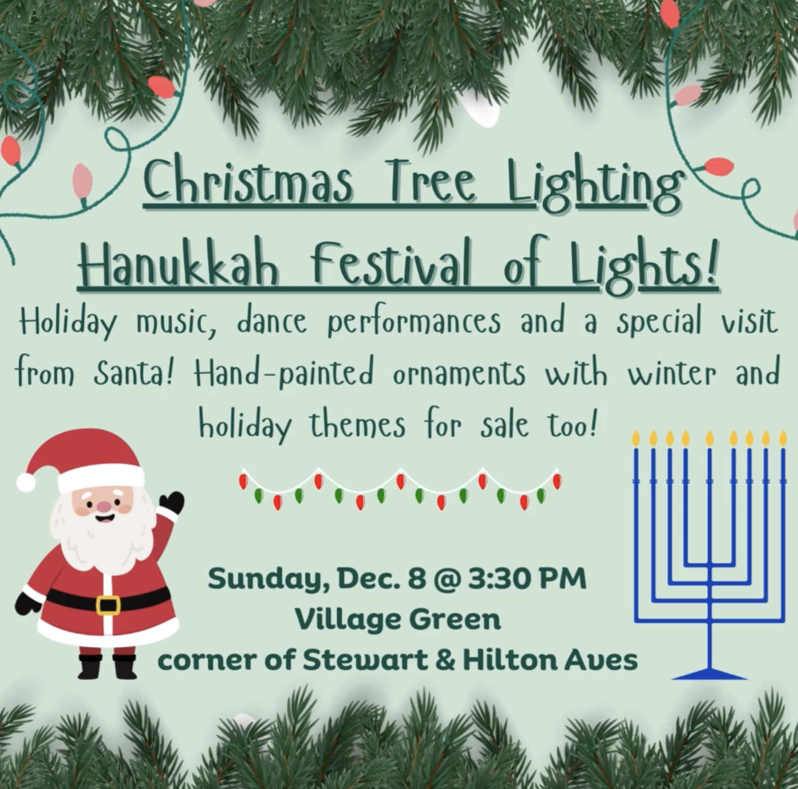 Christmas Tree Lighting and Hanukkah Festival of Lights flyer